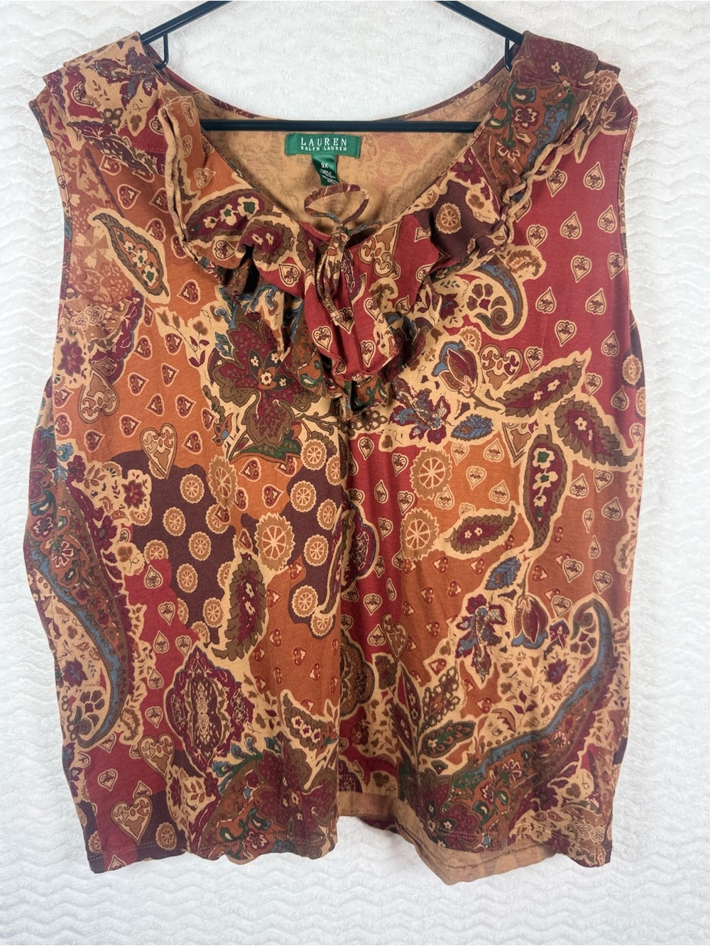 Ralph Lauren Paisley Ruffle Tie-Neck Camisole in Rust and Burgundy. Stunning 🤩